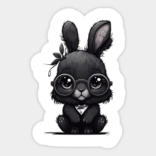 Cute cute black rabbit with glasses Sticker